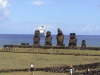 Moai near Rano Raraku with the Crystal Serenity in the distance